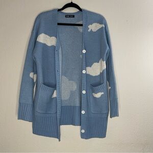 Light Blue Cloud Pattern Button-Up Cardigan